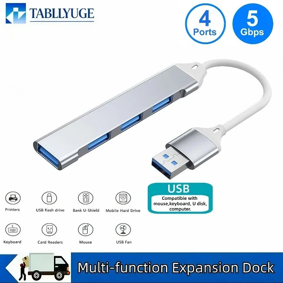 4-Port Multi Branch USB 3.0 Hub USB Hub C-Type Docking Station Adapter OTG C-Type Hub Suitable for PC USB 2.0 Huawei Macbook Pro
