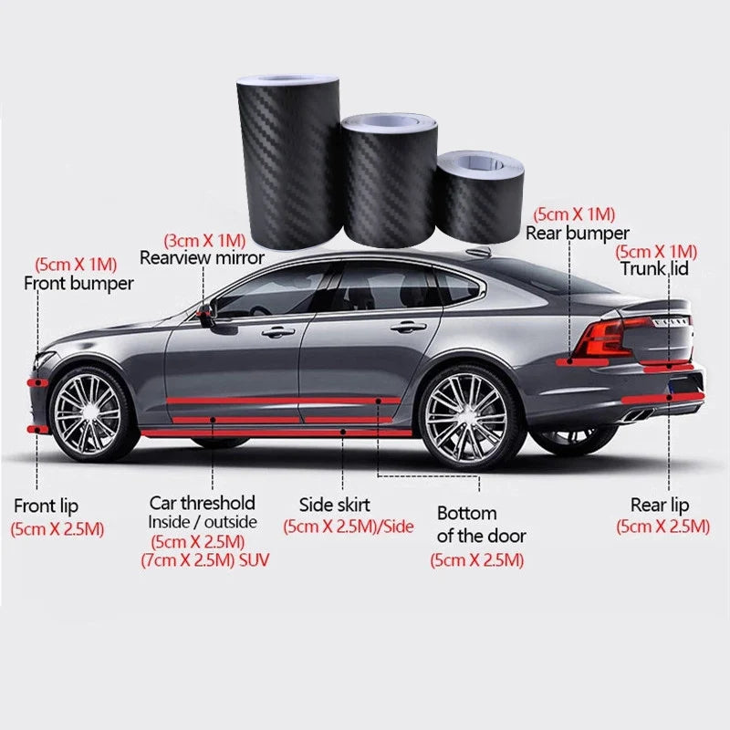 1-5m Nano Carbon Fiber Car Tape Sticker Door Mirror Paste Protector Strip DIY Protection Protective Film Waterproof Adhesive