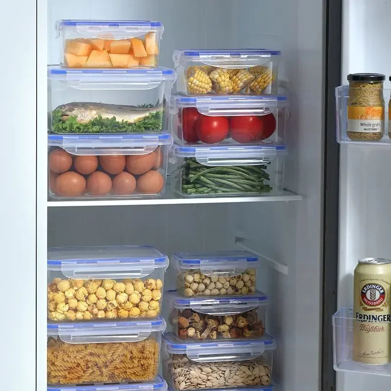 Sealed Rectangular Refrigerator Storage Box with Lid Plastic Crisper Microwave-Heated Lunch Box with Lid