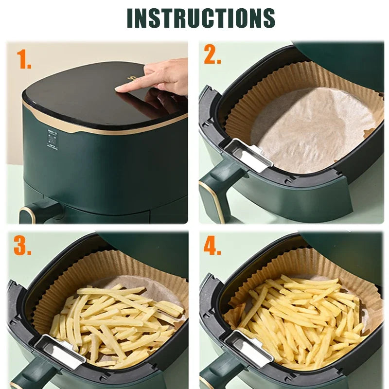 🍟 Papel Desechable Antiadherente para Freidora de Aire | 🧁 Moldes Redondos para Hornear | 🔥 Resistentes a la Grasa | 📦 Paquetes de 50 o 100 Piezas