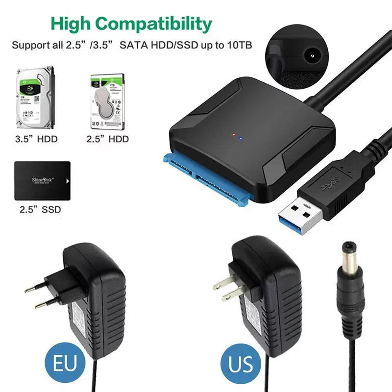 USB 3.0 To SATA III Cable Adapter Hard Drive Sata Converter for 2.5" 3.5" SSD HDD Hard Drive Disk Compatible with 2.5/3.5 Inch