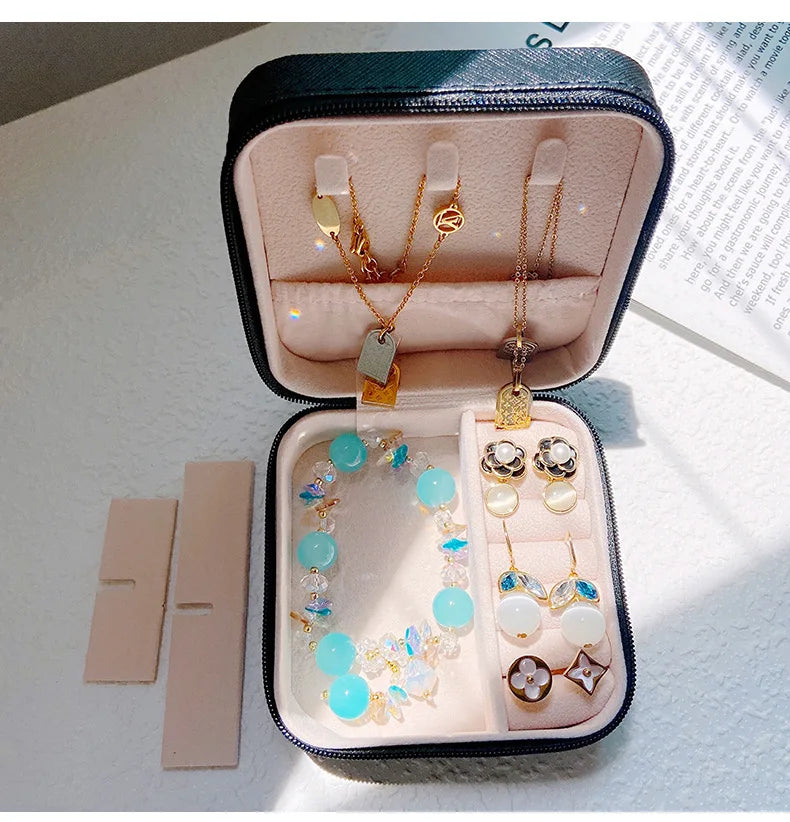 Wunionup Portable Mini Jewelry Travel Case PU Leather Organizer Box Jewelry Storage Holder for Girls Womens Earring, Necklace