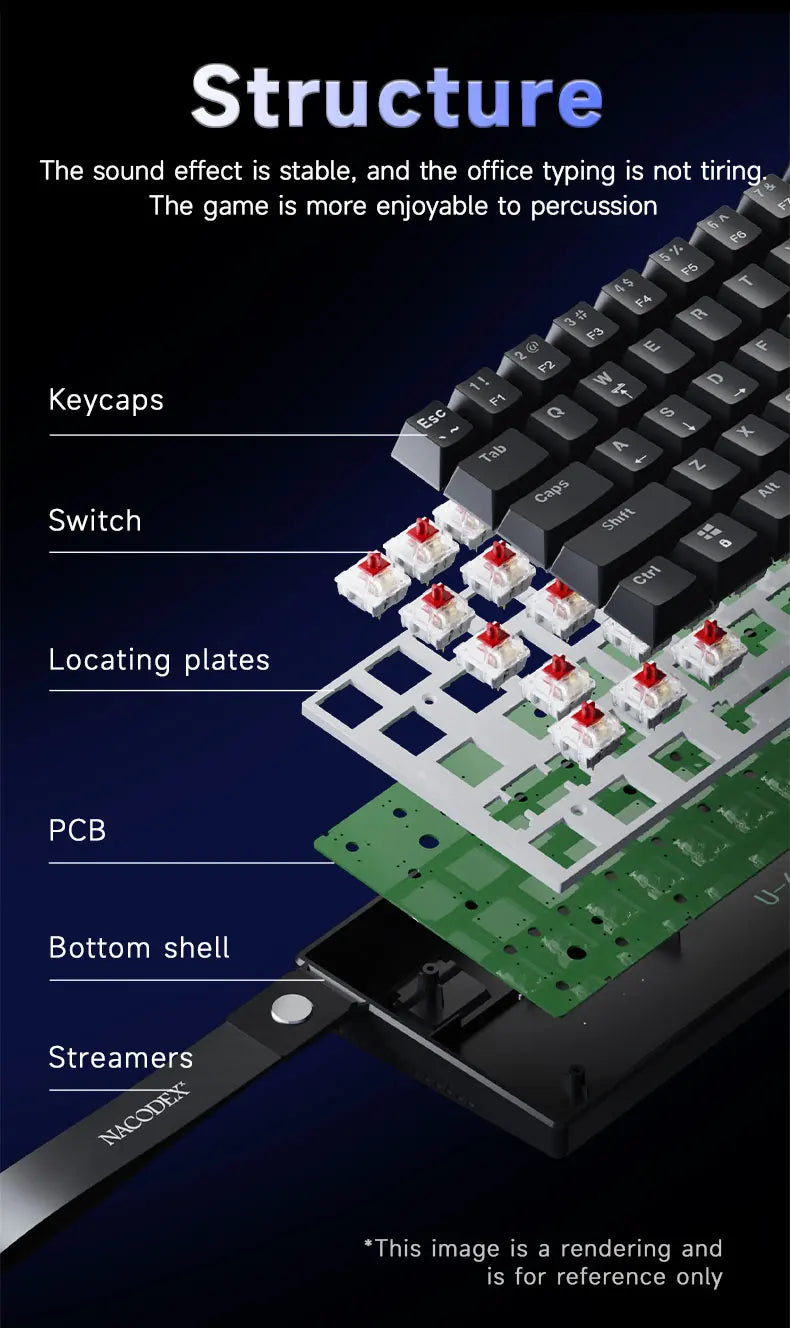AJAZZ NK61 Wired Mechanical Gaming Keyboard, Supports Full-Key Hot-Swapping, Suitable for Both Office Work and Gaming