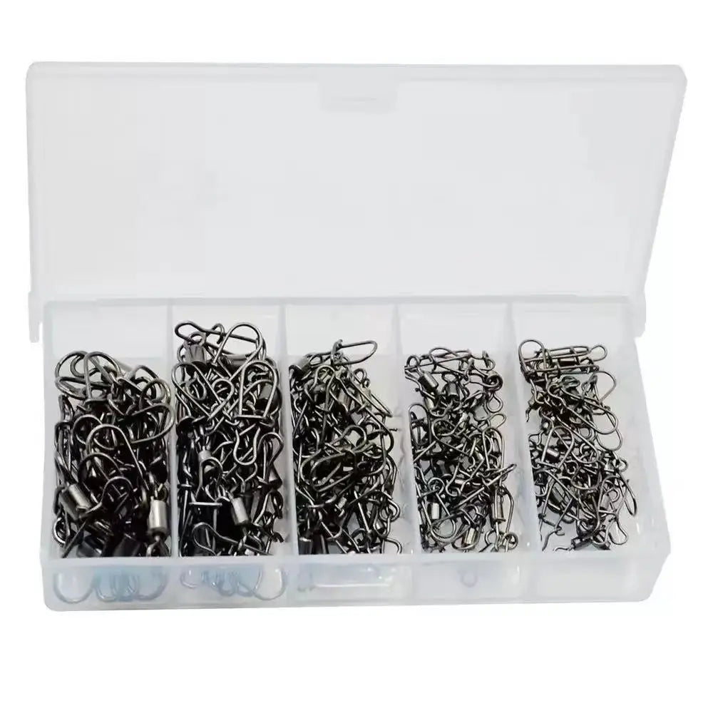 50pcs/Box Fishing Connector Swivels Interlock Pin Snap 4# 6# 8# 10# 12# Rolling Swivel Beads for Fishhook Lure Fishing Accessory