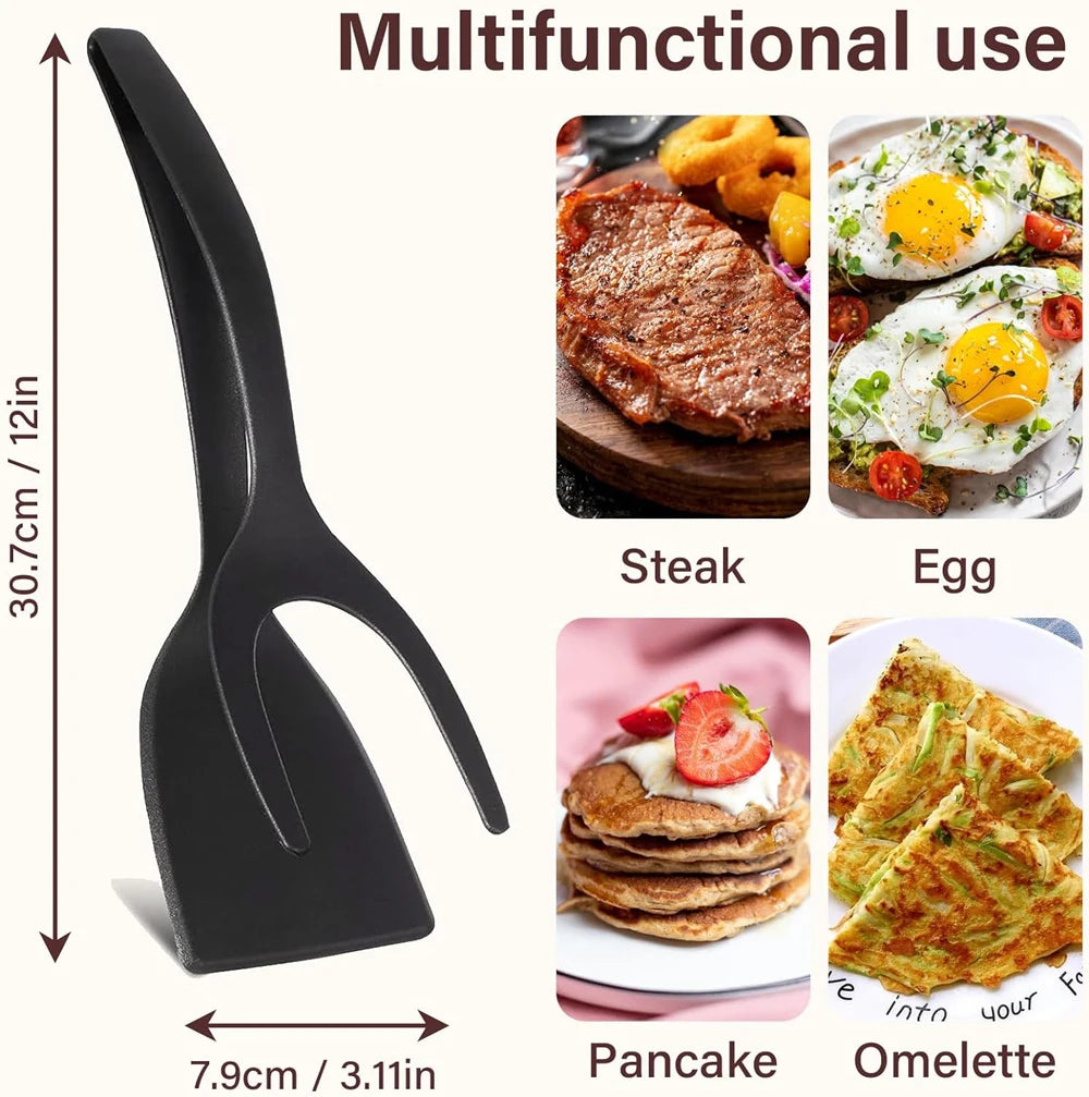New 2 in 1 Grip Flip Spatula Tongs Egg Flipper Spatula Nylon Non Stick Coating Pancake Fish French Toast Omelet Making Tool