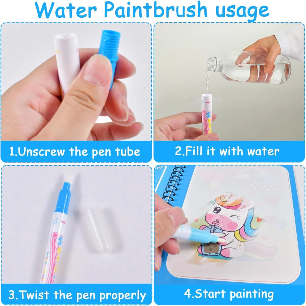 1PC Children's Watercolor Painting Magic Book with Refillable Water Pen for Children Animal Cartoon Painting Book Education Toys