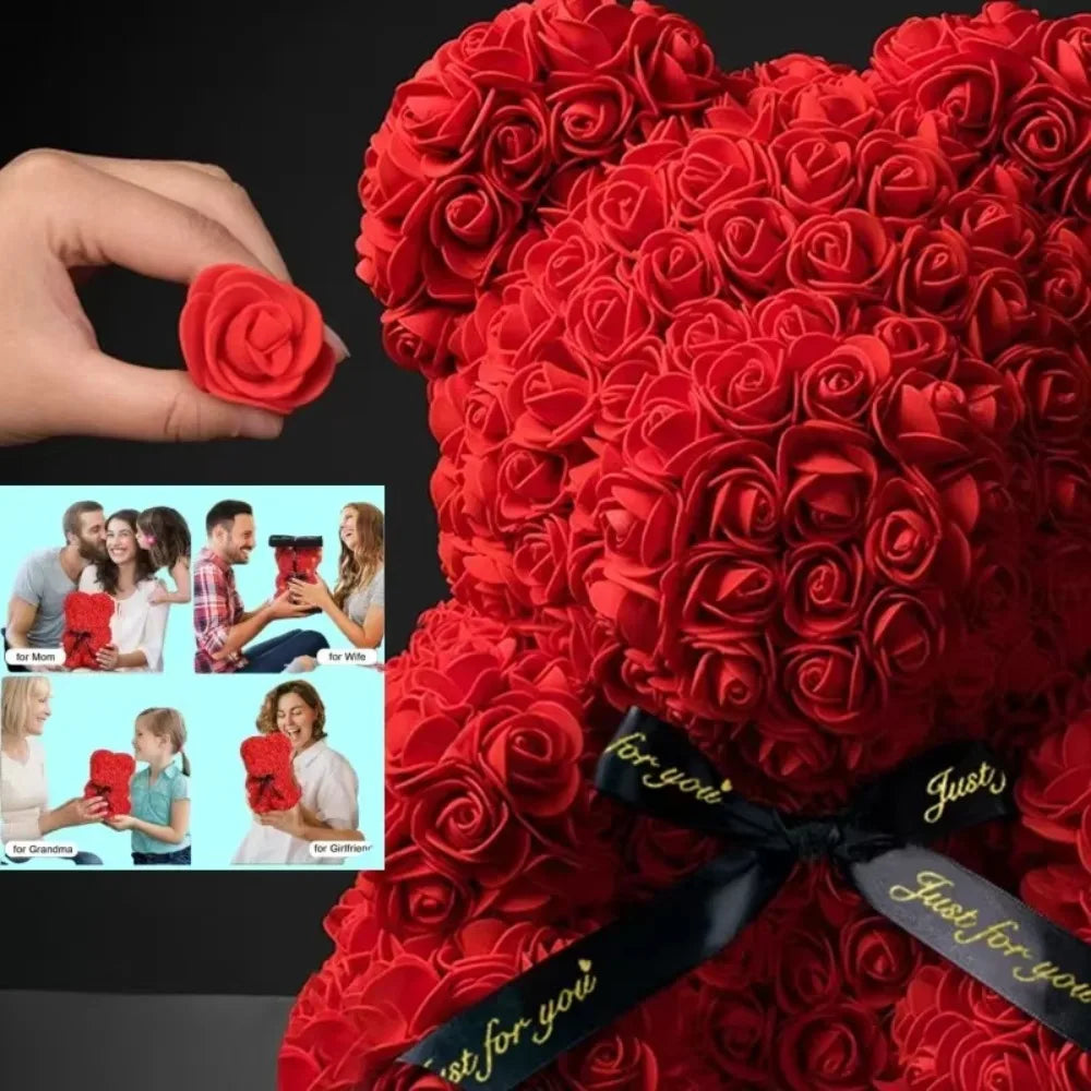 Artificial Flower Eternal Rose Teddy Bear for 520 Mom Mother's Day Birthday Valentine's Day Anniversary Gifts & Decorations