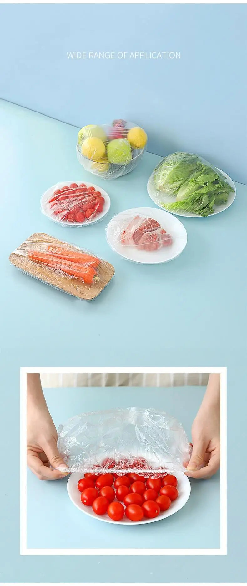 100pcs Disposable Food Covers Elastic Plastic Storage Bags Food Grade Fresh Keeping Cover for Bowls Plates Kitchen
