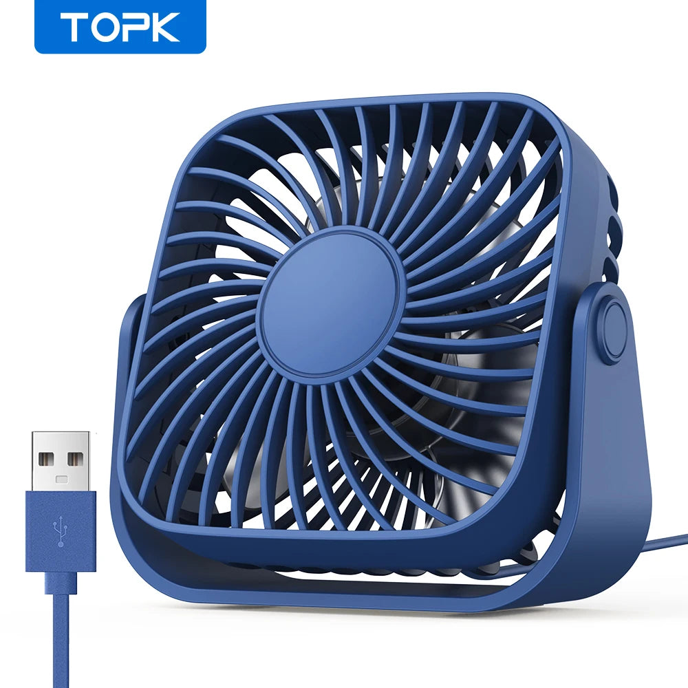 TOPK 4-Inch USB Mini Portable Fan for Camping, 3 Speeds Quiet Desk Table Personal Fan, 360° Adjustment Standing Fans for Room Home