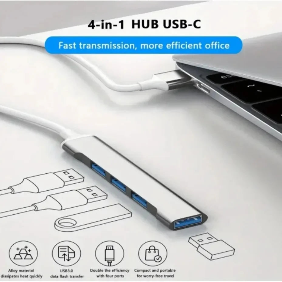 4-Port Multi Branch USB 3.0 Hub USB Hub C-Type Docking Station Adapter OTG C-Type Hub Suitable for PC USB 2.0 Huawei Macbook Pro