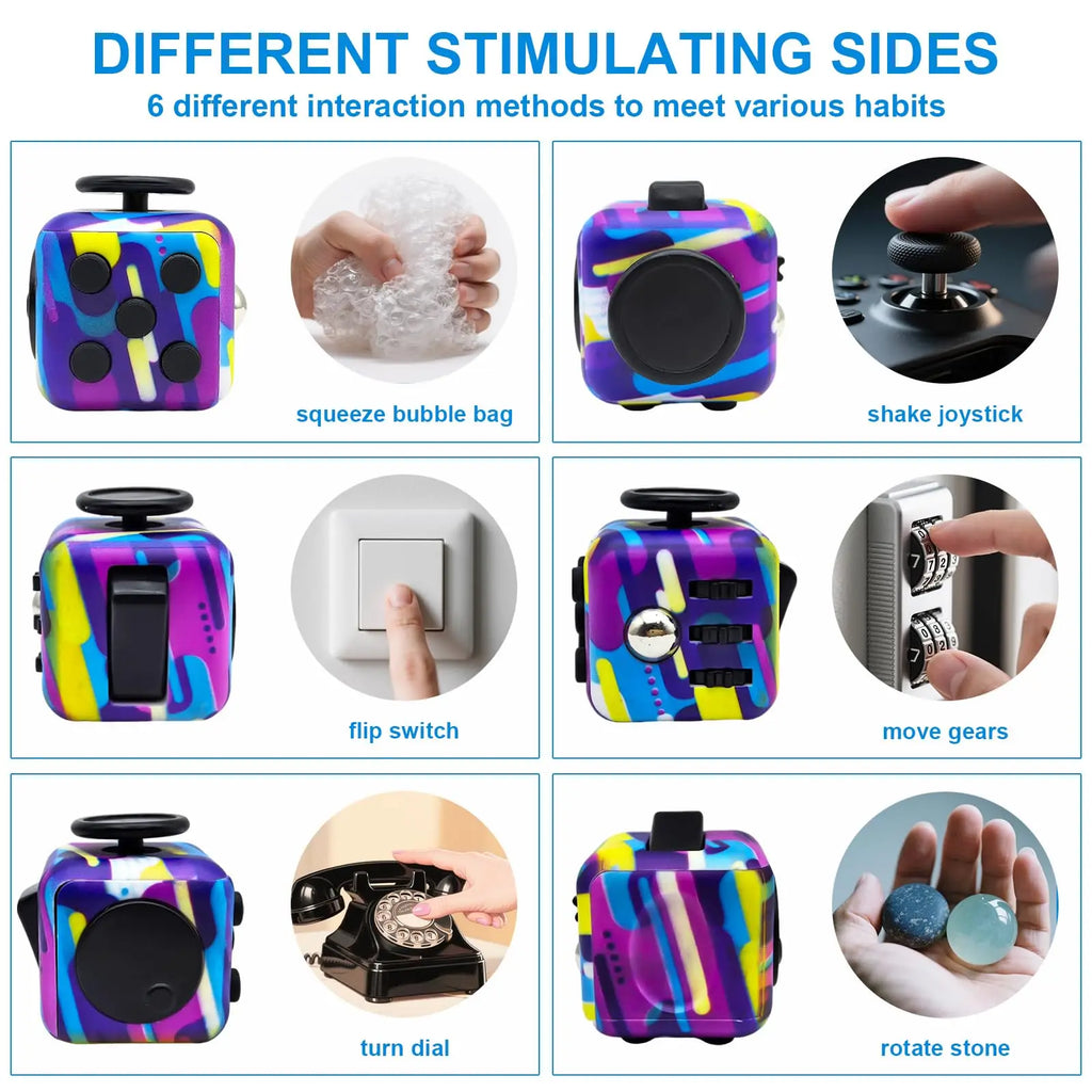 6-in-1 Fidget Cube Antistress Toy 3.4cm 40g - Hand Spinner Decompression Tool for ADHD Autism Anxiety Stress Relief Kids Adults