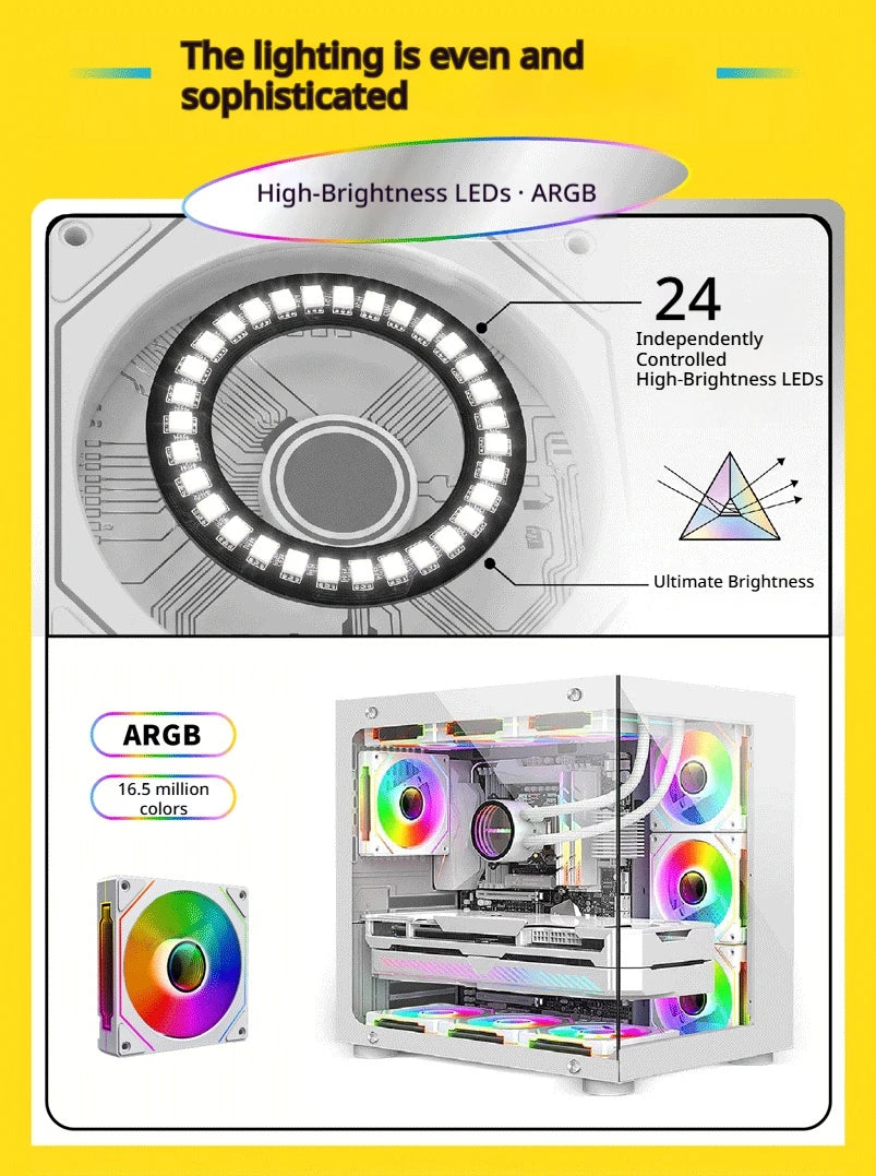 Veebyte PRISM 4 PRO Computer Chassis Fan 120mm 5V 3PIN ARGB 4 Pin PWM Quiet Cooling Fan 12V Large Air Volume 45.2CFM/600-1500RPM