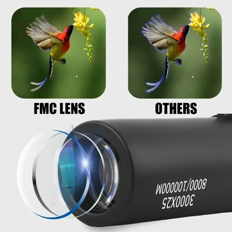 3000x25 Long-Distance HD Professional Monocular Telescope and Mini Portable Telescope, Suitable for Outdoor Camping and Hunting