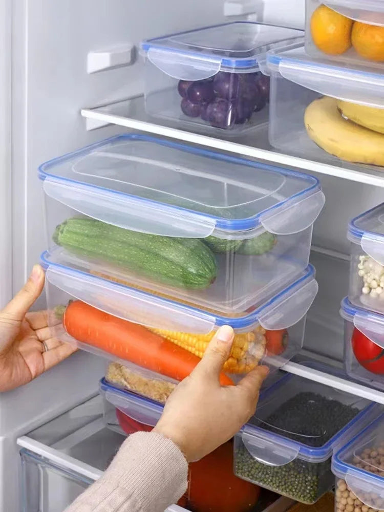 Sealed Rectangular Refrigerator Storage Box with Lid Plastic Crisper Microwave-Heated Lunch Box with Lid