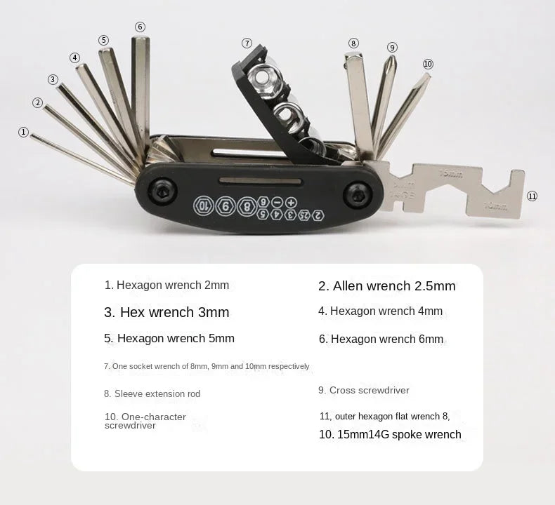 Bicycle Multi-functional Repair Tool 16 in 1 Bike Multi Repair Tools Kit Hex Spoke Wrench Screwdriver for Road Bike Accessories