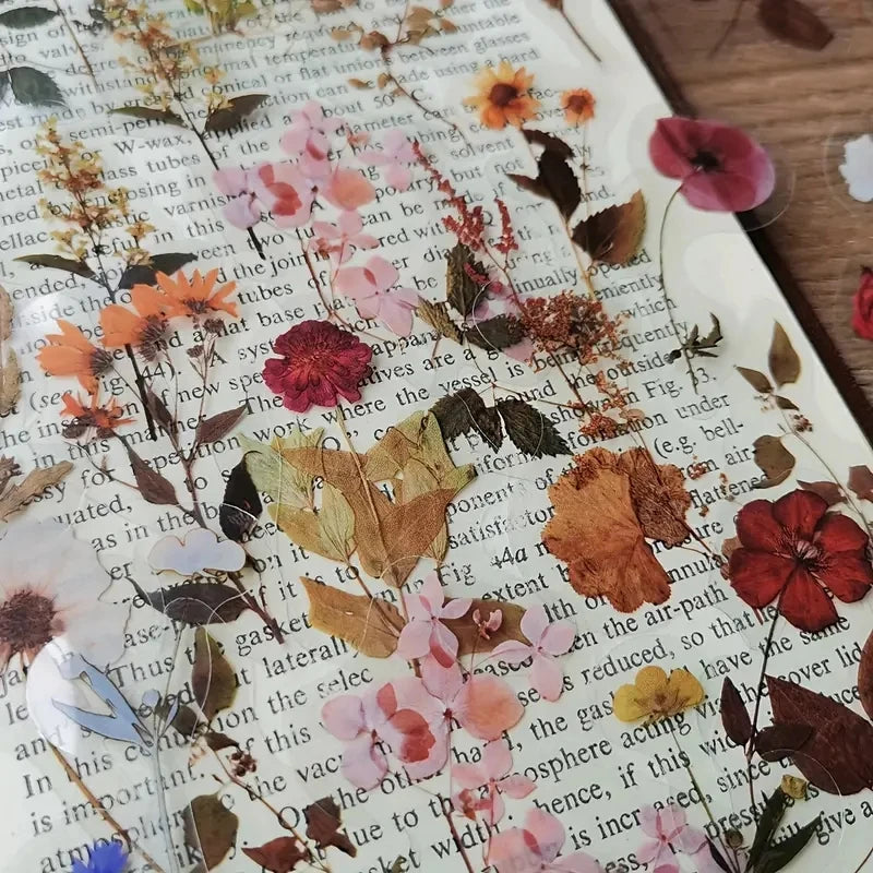 JIANQI 40Pcs Natural Plant Flower Stickers DIY Scrapbook PET Material Handbook Water Cup Transparent Plant Sticker