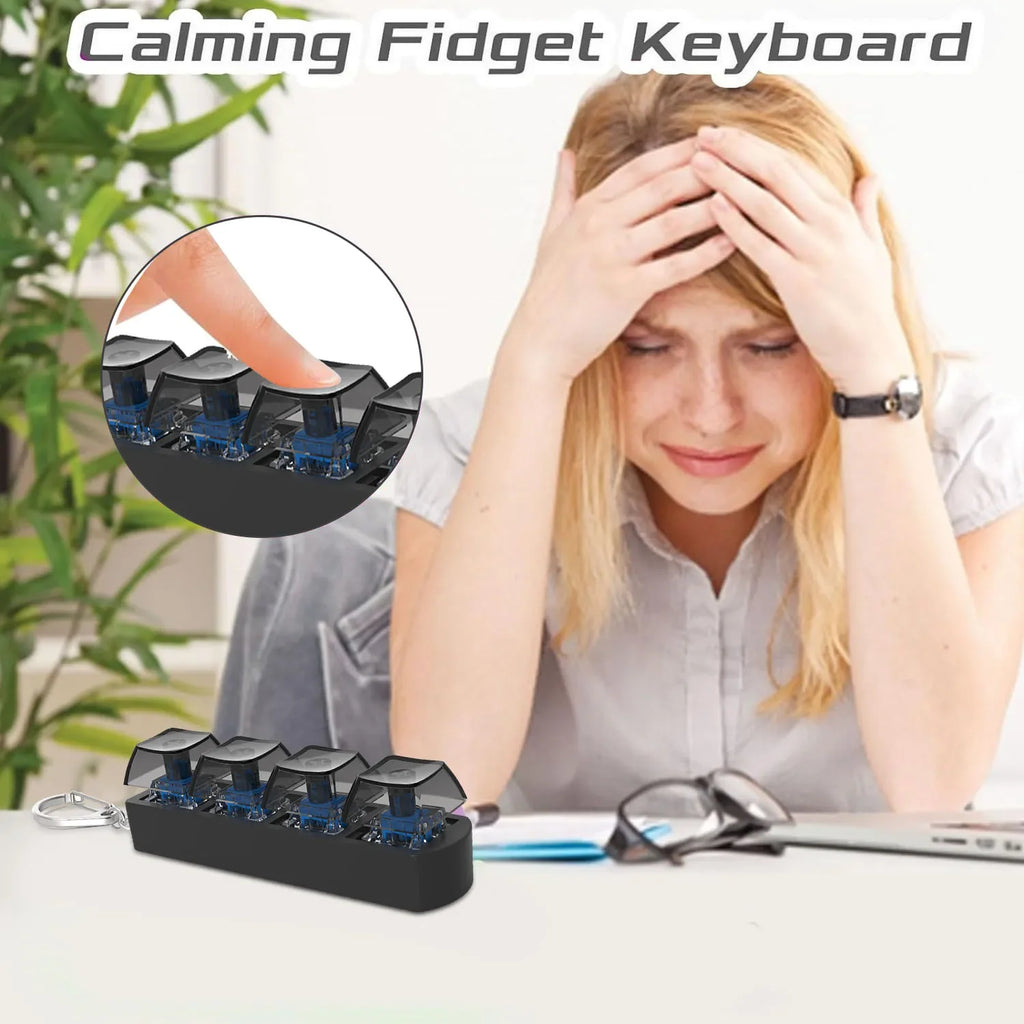 4Keys Finger Button Anti-stress Toys Mechanical Keyboard Keycaps Office Decompression Calming Keychain Gifts for Children Adults