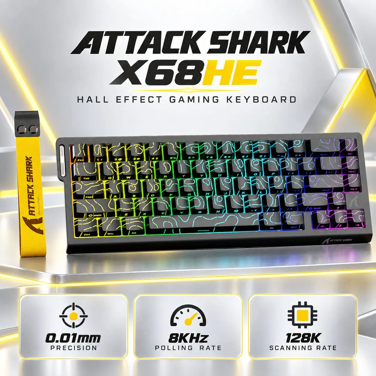 ATTACK SHARK X68HE Keyboard, PBT Double-Shot, RGB, 0.01mm, Baiyu Magnetic Switches,