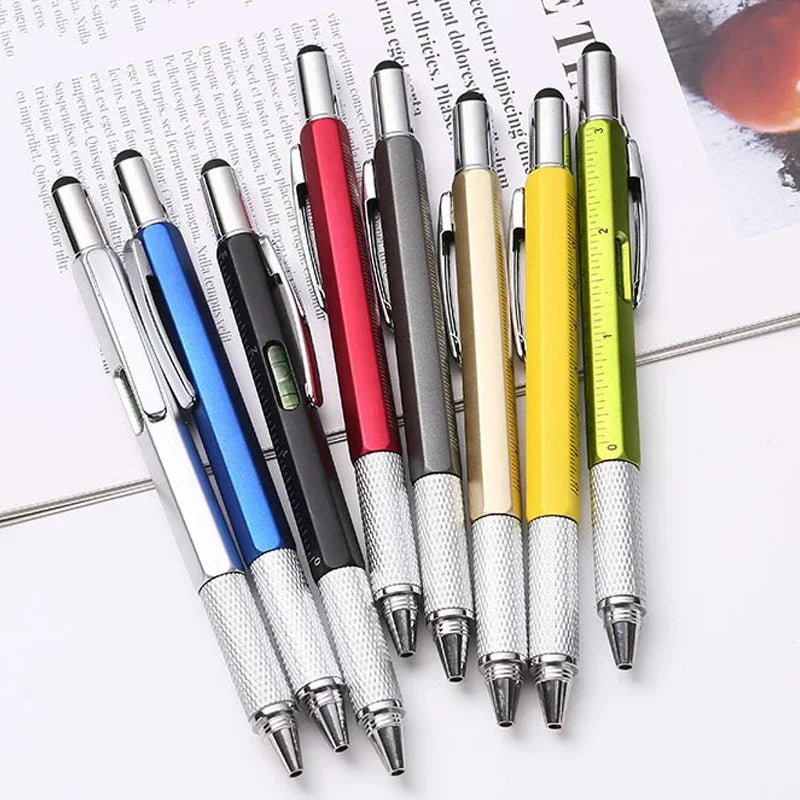 7 In1 Multifunction Ballpoint Pen with Modern Handheld Tool Measure Technical Ruler Screwdriver Touch Screen Stylus Spirit Level