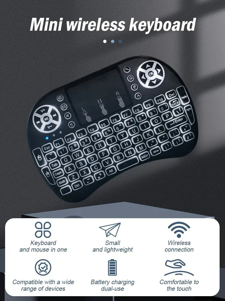 I8 Mini Wireless Keyboard 7 Color Backlit Russian French Spanish Portuguese Arabic 2.4G Air Mouse Remote for Android TV Box PC