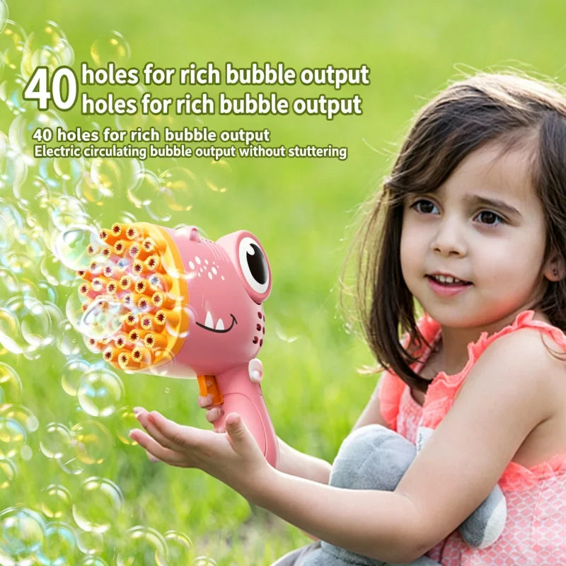 40 Hole Dinosaur Bubble Gun, 2-in-1 Electric Soap Water Bubble Machine, Summer Outdoor Interactive Desktop Game, Party Gift