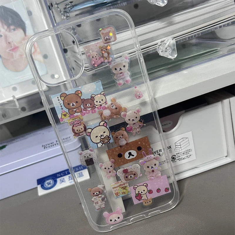 5Sheets Cartoon Rilakkuma Cute Stickers Die-cutting Sticker Anime Handbooks Material Flashing Laser Sticker Kids Toy