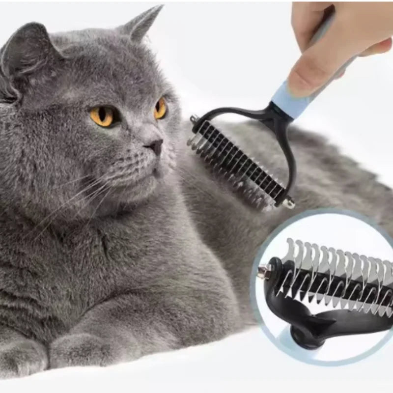 Cepillo de aseo para mascotas de acero inoxidable de doble cara: peine para eliminar el pelo, cepillo para desenredar el pelo de perros y gatos, esencial para el aseo de gatos