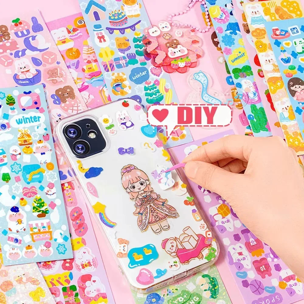 20-1000 PCS Cute Stickers Kawaii Cartoon Laser Sticker No Repeat for Diary Kid DIY School Students Decoration Stationery