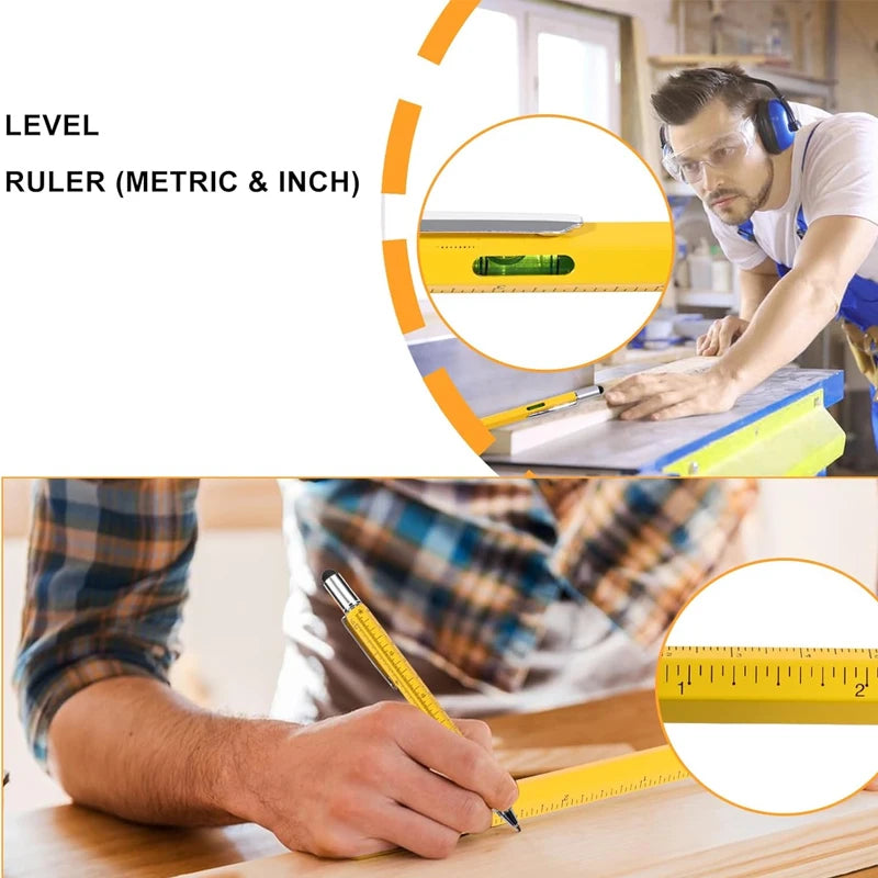 7 In1 Multifunction Ballpoint Pen with Modern Handheld Tool Measure Technical Ruler Screwdriver Touch Screen Stylus Spirit Level