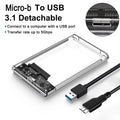 Transparent 2.5 Inch HDD Enclosure SSD SATA to USB 3.0 Type-C 3.1 Portable External Hard Drive Case Tool-Free