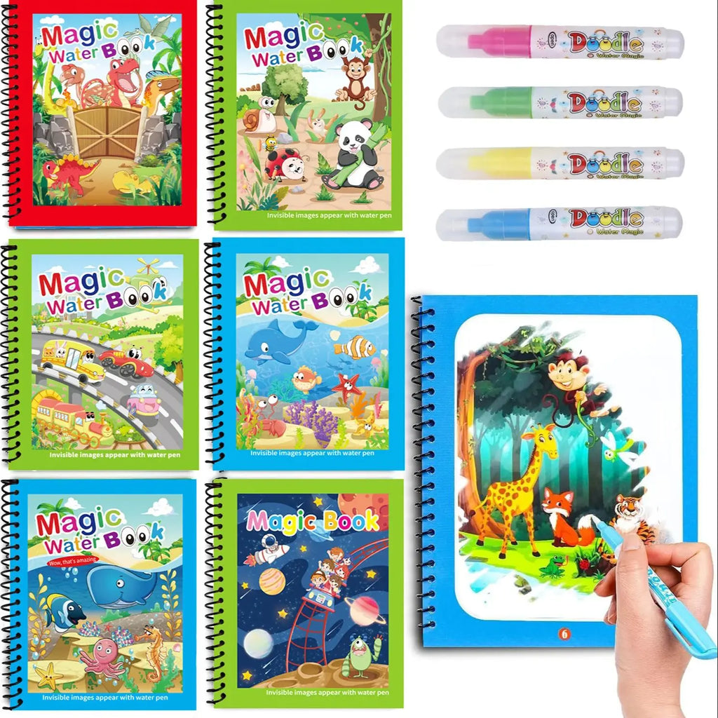 1PC Children's Watercolor Painting Magic Book with Refillable Water Pen for Children Animal Cartoon Painting Book Education Toys