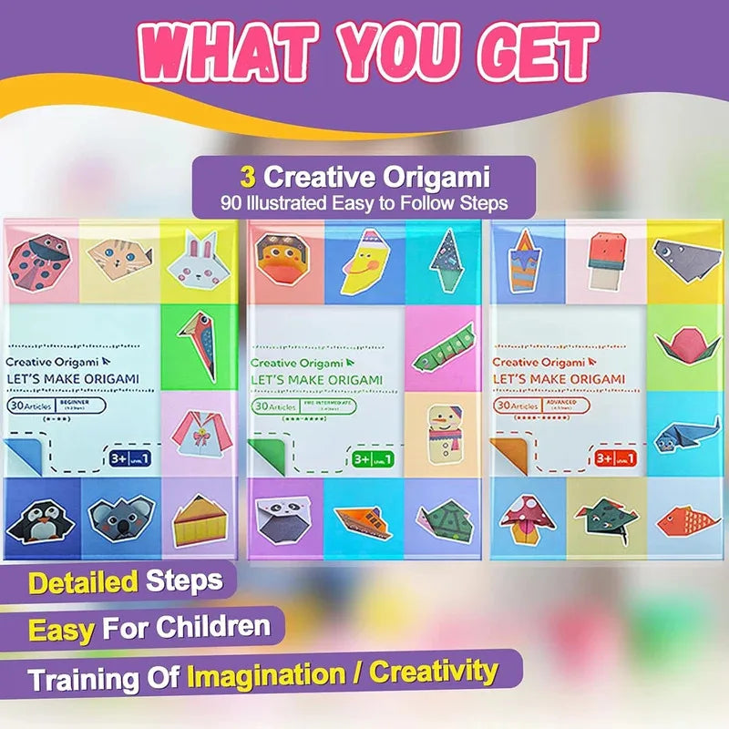 Origami Kit with 30/96 Sheets Paper & Guide Book, DIY Craft Art for Beginners Kids, Multiple Difficulty Level Challenges