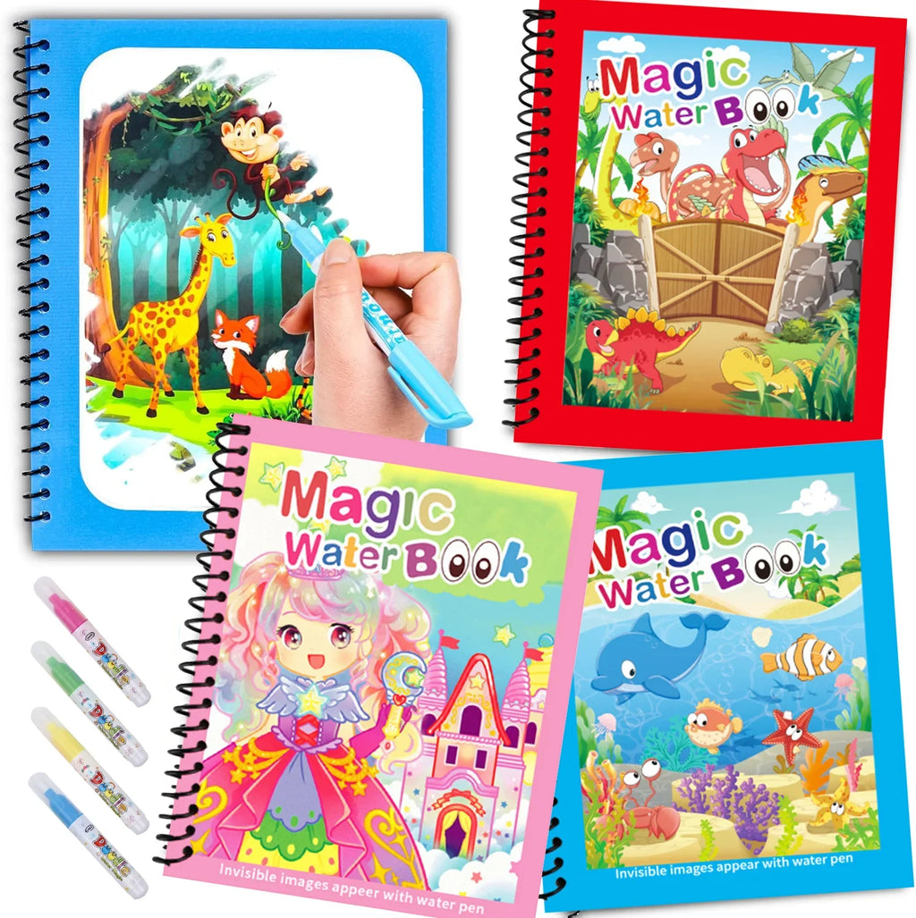 Cartoon Magic Water Painting Book Kids Early Learning Sensory Drawing Puzzle Educational Toy for Children Cartoon Painting Book