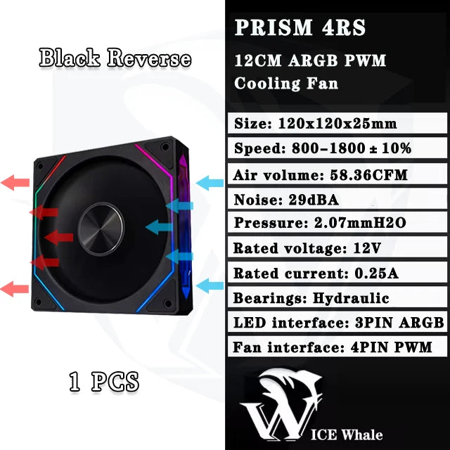 ICE Whale Prism 4RS ARGB PC Case Fan 120mm Infinity Mirror Design Motherboard Lighting Sync 4PIN PWM CPU Cooler Fan Ventilador