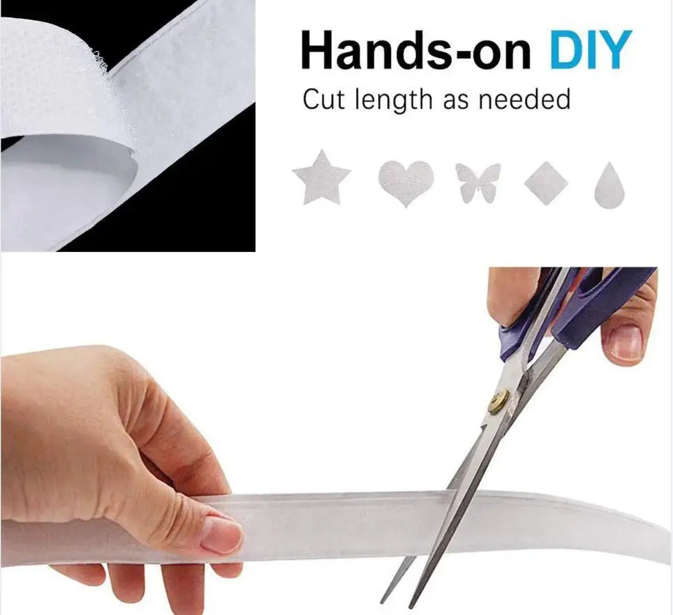 1/2/5M 20-50mm White Strong Self Adhesive Fastener Hook and Loop Strips with Glue Double-Side Mounting Tapes for DIY Craft