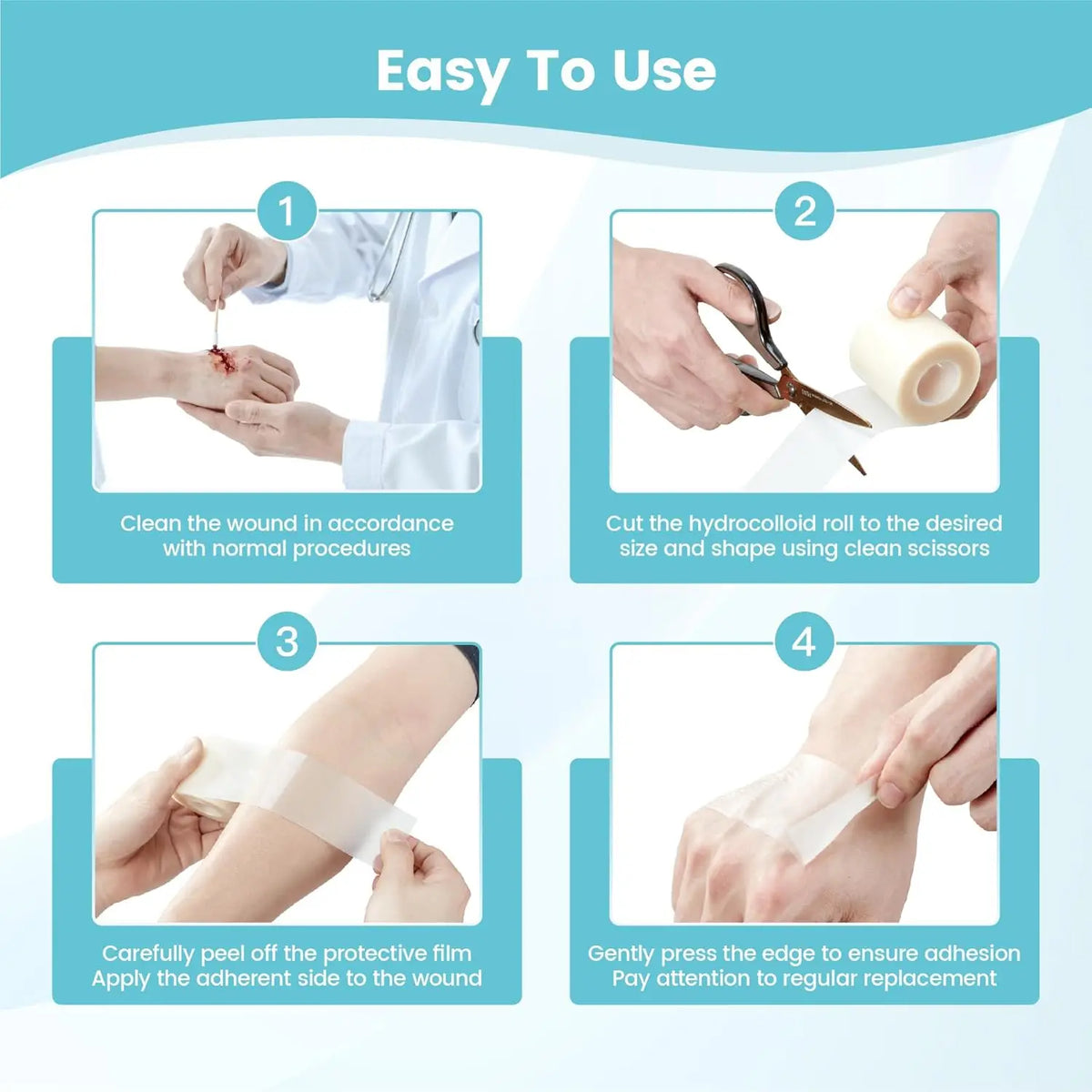 Sanke Rescue Hydrocolloid Roll for Wound Care Cut-to-Size Extra Large Hydrocolloid Patch Bandages Absorbent Waterproof First Aid