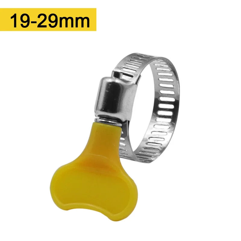 5/10pcs 8-44mm Adjustable Yellow Plastic Handle Hand Twist Hose Clamps Worm Driving 201 Stainless Steel Pipe Clips For Tube