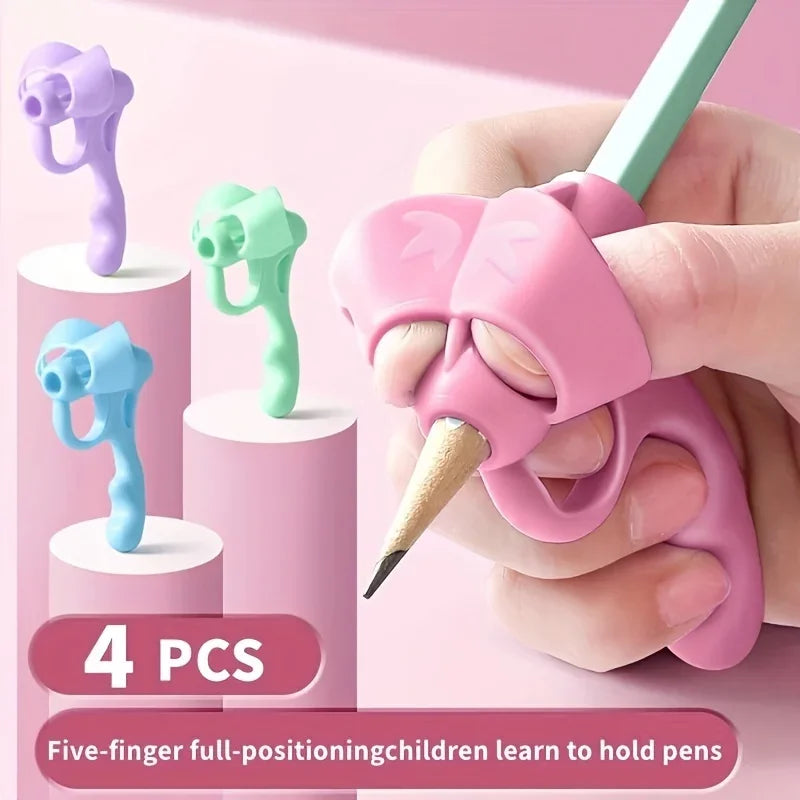 4 Pack Ergonomic Pen Grip Corrector Soft Rubber Hand Writing Posture Trainer Kids Handwriting Aid Correction Stationery Tool