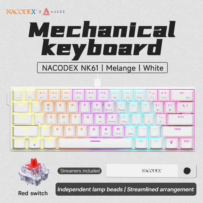 AJAZZ NK61 Wired Mechanical Gaming Keyboard, Supports Full-Key Hot-Swapping, Suitable for Both Office Work and Gaming