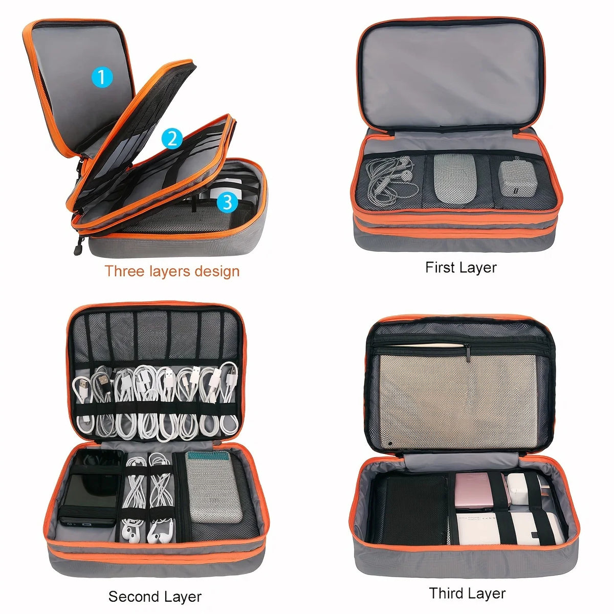 Multi Layer Cable Storage Bag, Electronic Accessories Organizer, Portable Travel Cable Organizer Case for iPad Cable Charger