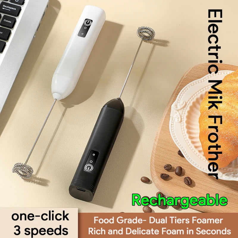 Espumador de Leche Eléctrico Inalámbrico con Carga USB Tipo C – Batidor de Mano de Acero Inoxidable ☕️🥛