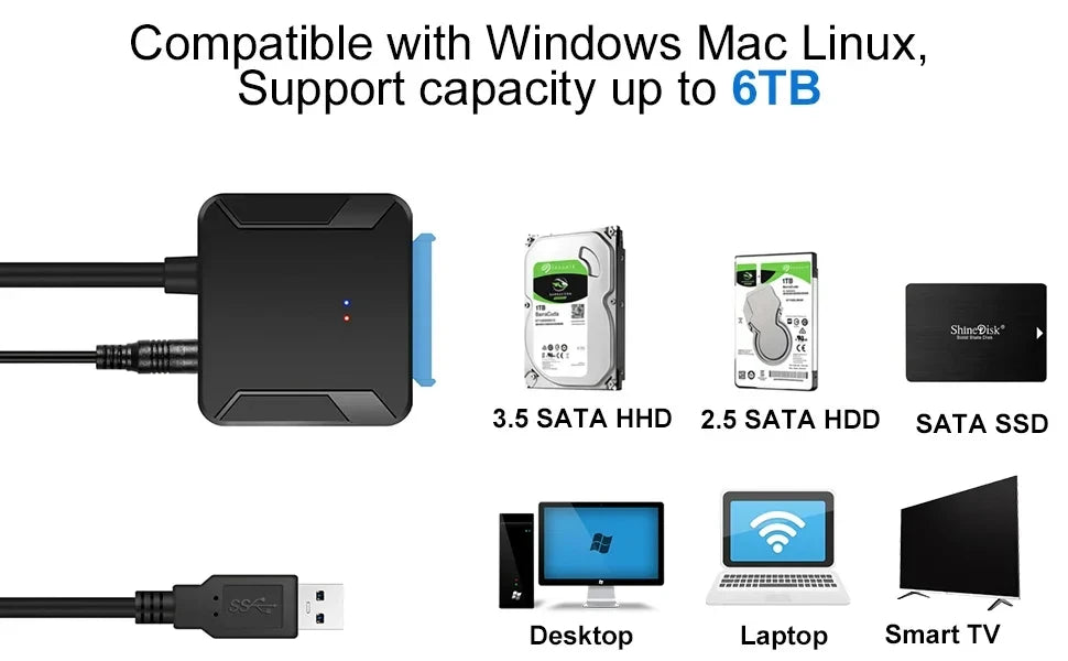 USB 3.0 To SATA III Cable Adapter Hard Drive Sata Converter for 2.5" 3.5" SSD HDD Hard Drive Disk Compatible with 2.5/3.5 Inch