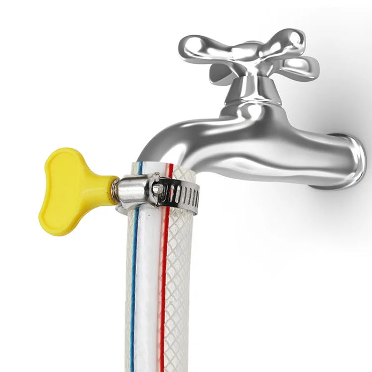 5/10pcs 8-44mm Adjustable Yellow Plastic Handle Hand Twist Hose Clamps Worm Driving 201 Stainless Steel Pipe Clips For Tube