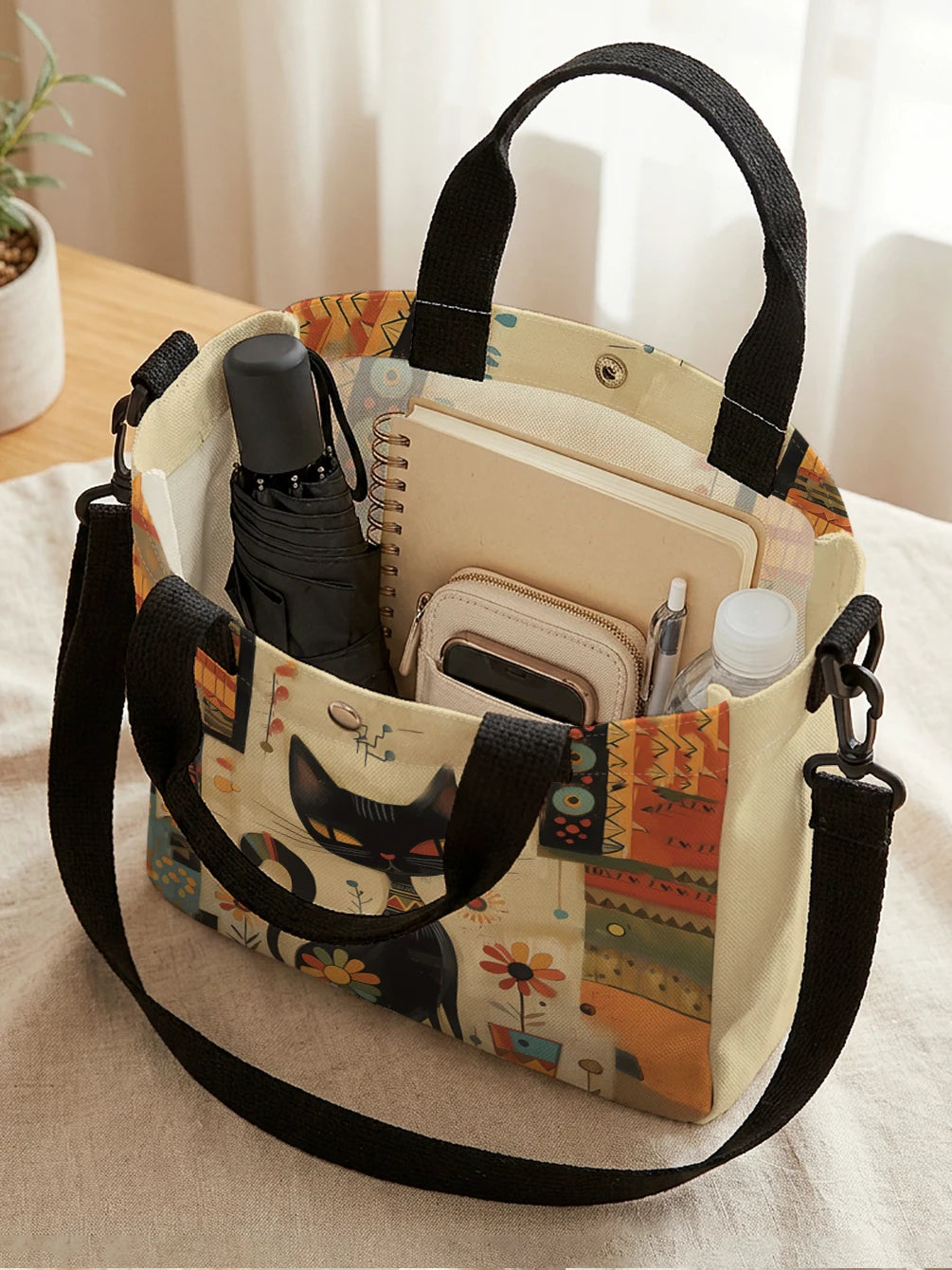 👜 Bolso Tote de Gato Artístico con Correa Desmontable 🐈✨