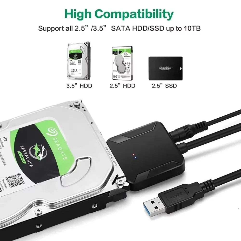 USB 3.0 To SATA III Cable Adapter Hard Drive Sata Converter for 2.5" 3.5" SSD HDD Hard Drive Disk Compatible with 2.5/3.5 Inch