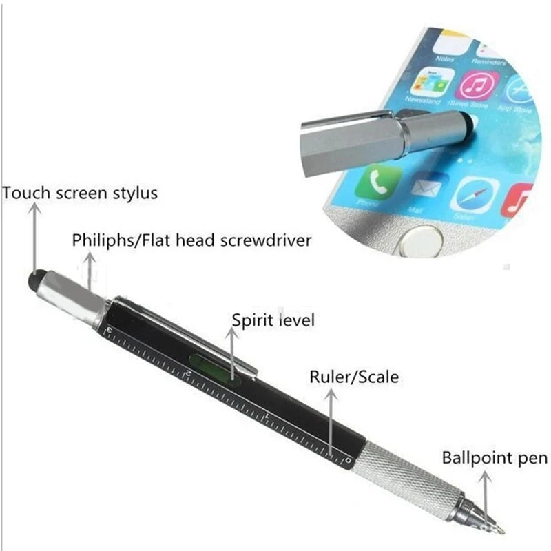 7 In1 Multifunction Ballpoint Pen with Modern Handheld Tool Measure Technical Ruler Screen Stylus Screwdriver Touch Spirit Level