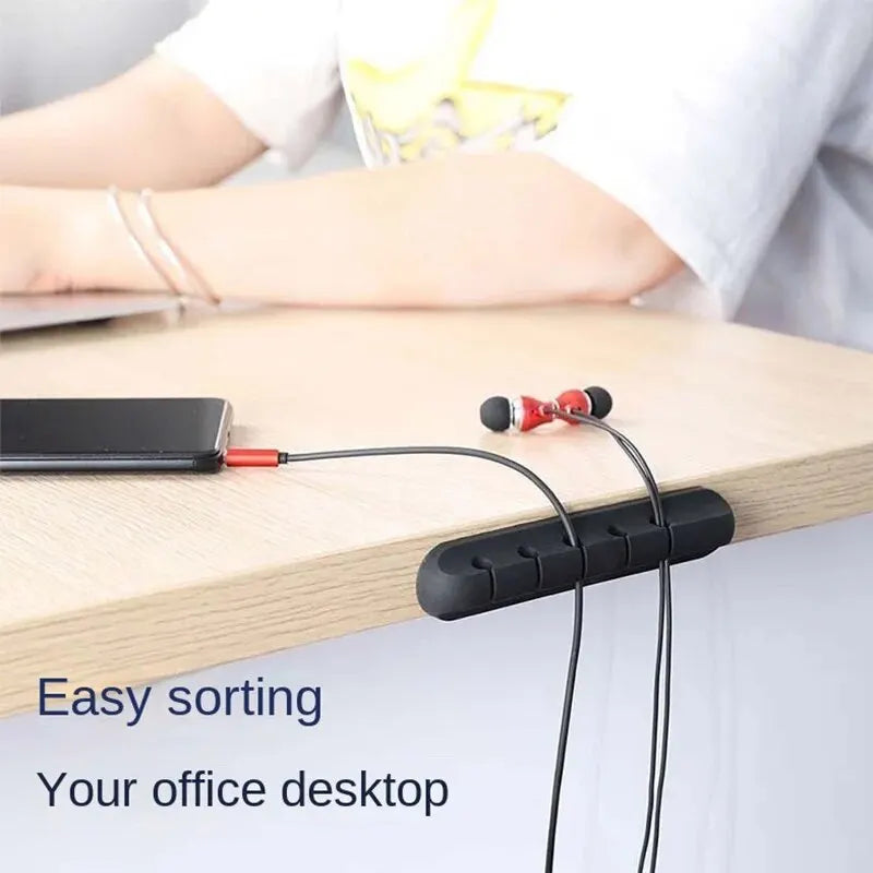Self-Adhesive Power Cord Manager Fixed Chuck Plug Mouse Cable Headset Winder Mobile Phone Data Cable Card Silicone Desktop