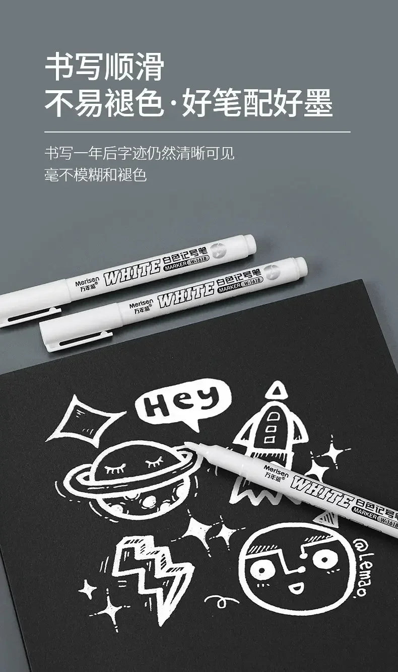 Waterproof White Paint Markers, 2mm Bold Tip White Marker Pens for DIY Graffiti, Student Writing & Drawing Stationery, Multiple