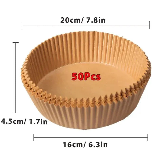 🍟 Papel Desechable Antiadherente para Freidora de Aire | 🧁 Moldes Redondos para Hornear | 🔥 Resistentes a la Grasa | 📦 Paquetes de 50 o 100 Piezas