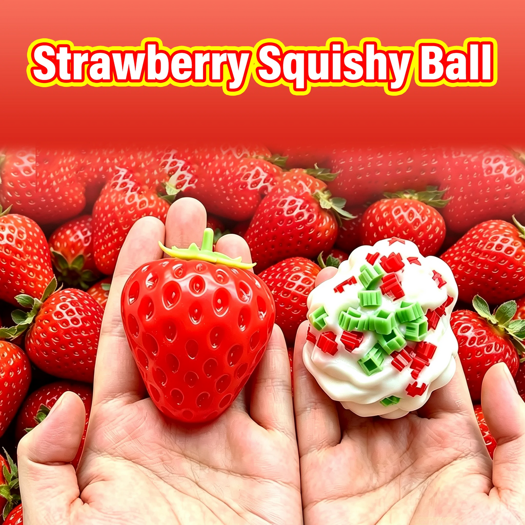 Strawberry Crunchy Squishy Stress Ball Toy Building Block Filling Handmade Crispy Fidget Ball ASMR Sensory Stress Relief Toy